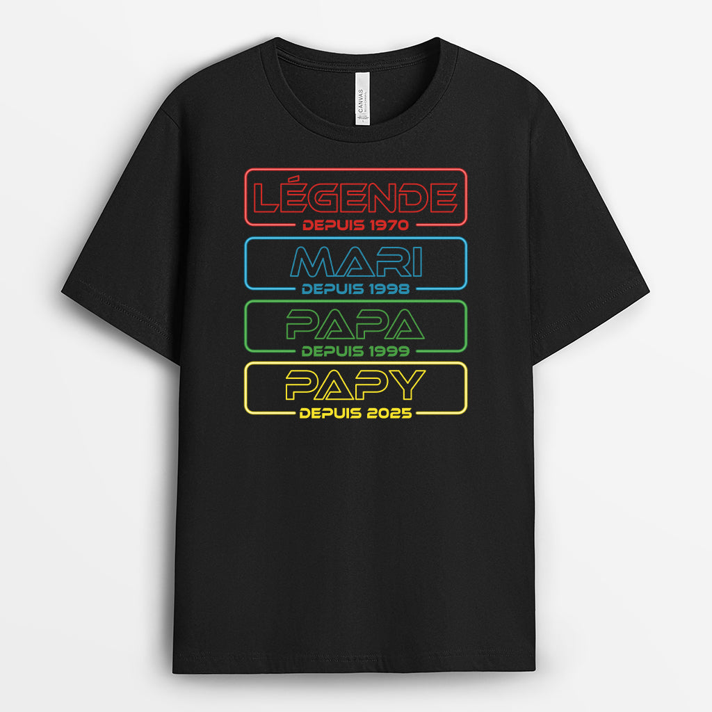 4760AFR1 t shirt personnalise homme legende mari papa papy version led 4760ak8nb
