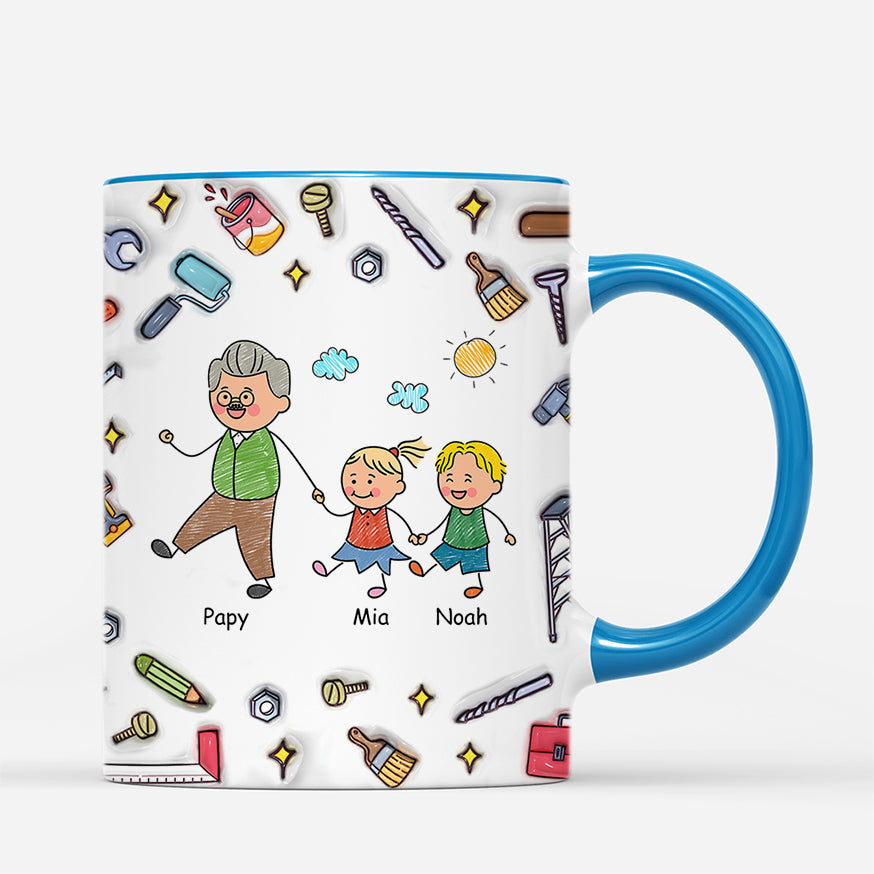4770MFR3 effet dimpression 3d mug personnalise papa bricoleur dessin crayon version patchwork 4770m