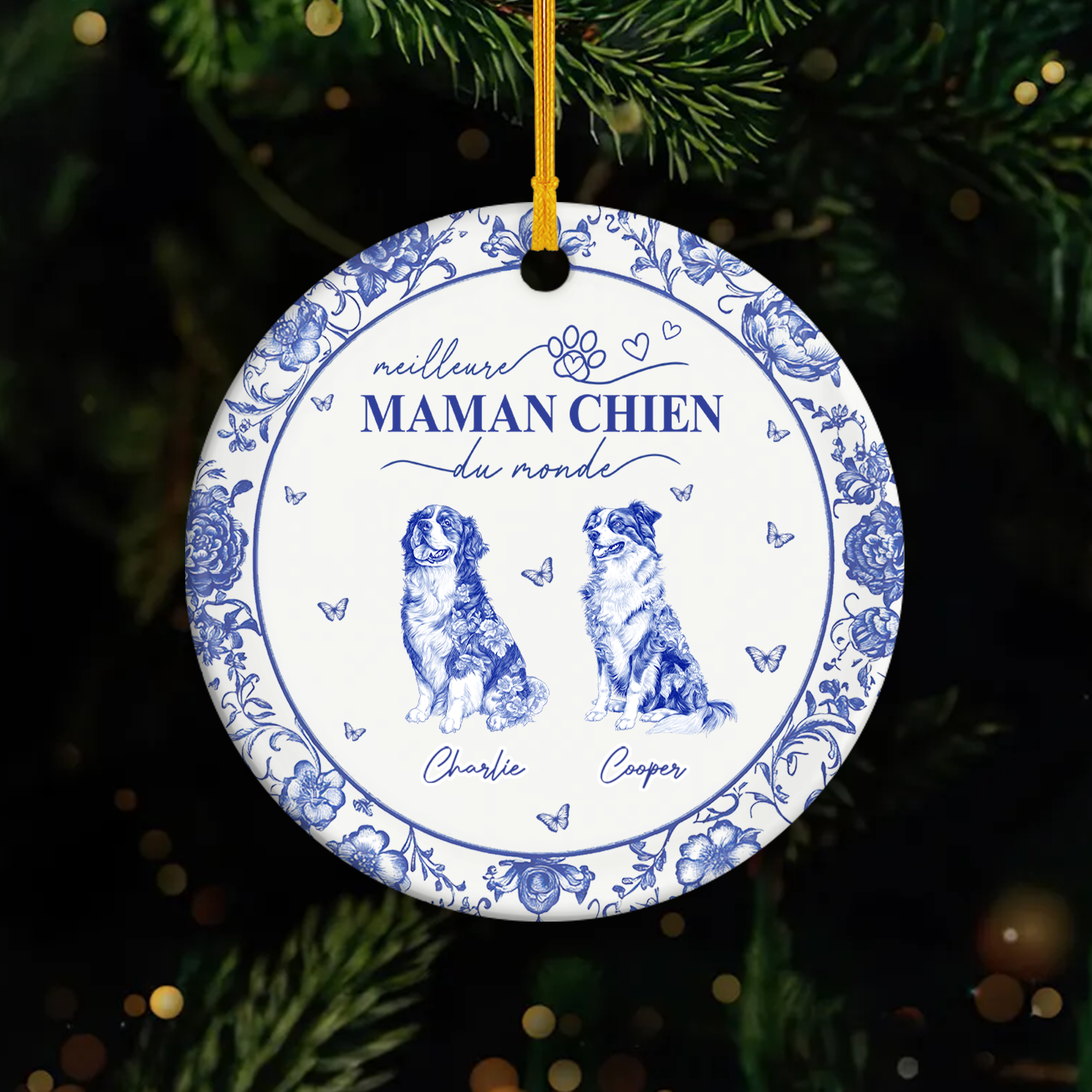 4803FR1 ornement personnalise chien meilleure maman chien style bleu toile 4803