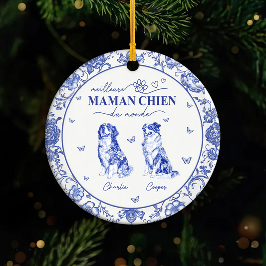 4803FR1 ornement personnalise chien meilleure maman chien style bleu toile 4803