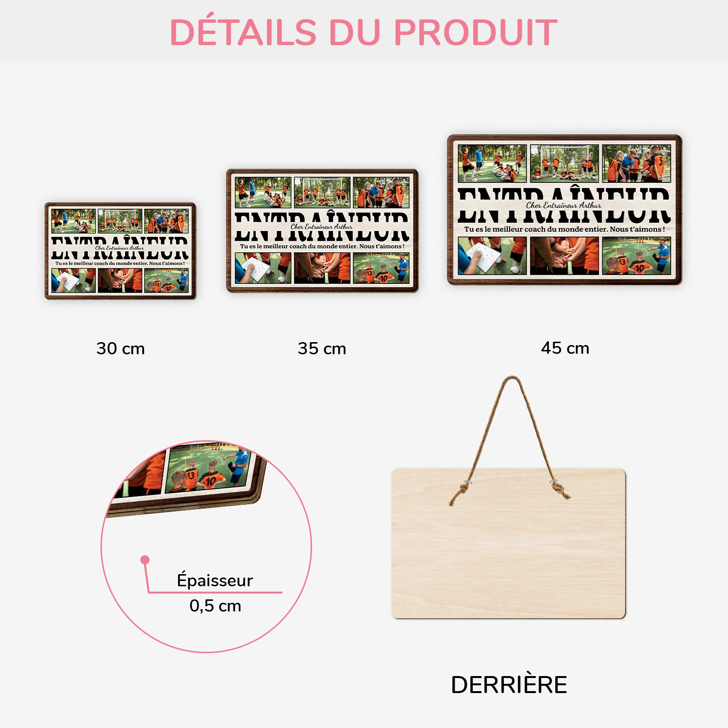 4828QFR3 plaque en bois personnalisee a suspendre avec photos le meilleur coach 4828qkt5b