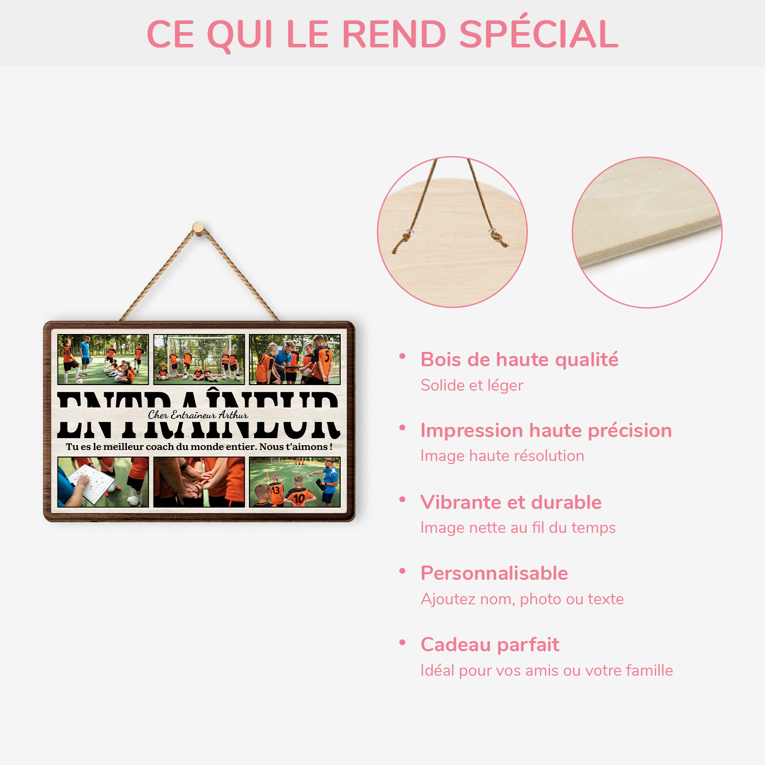4828QFR4 plaque en bois personnalisee a suspendre avec photos le meilleur coach 4828qkt5b