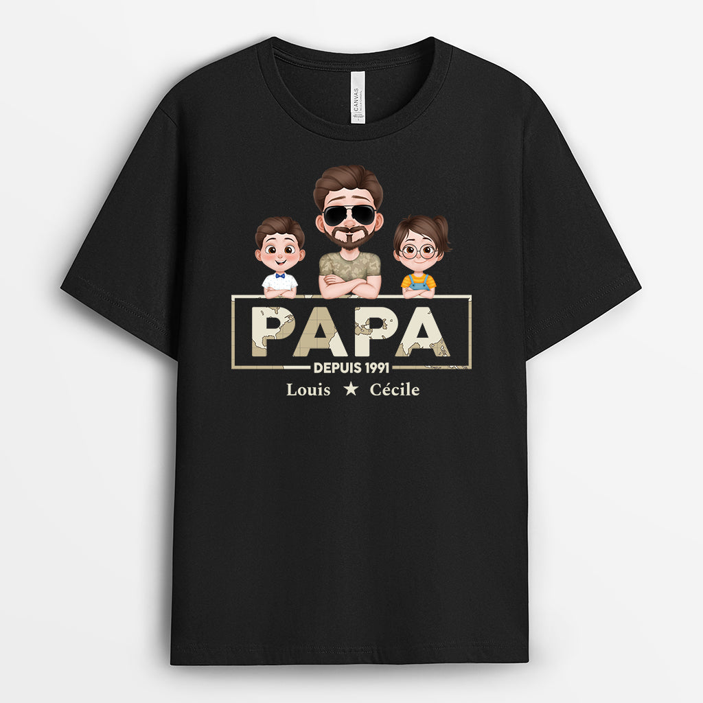 4842AFR1 t shirt personnalise papa depuis style retro cool 4842a8ttb