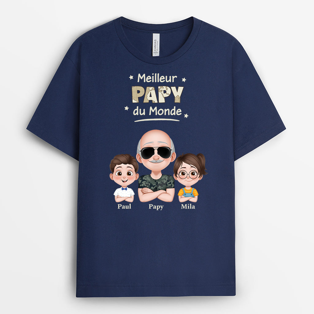 4877AFR2 t shirt personnalise papa meilleur papa soldat du monde version carte 4877a