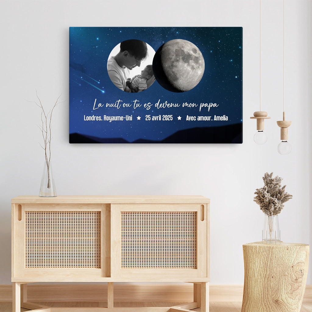 4893CFR3 toile personnalisee papa avec photo la nuit speciale cycle lunaire 4893c5q5b