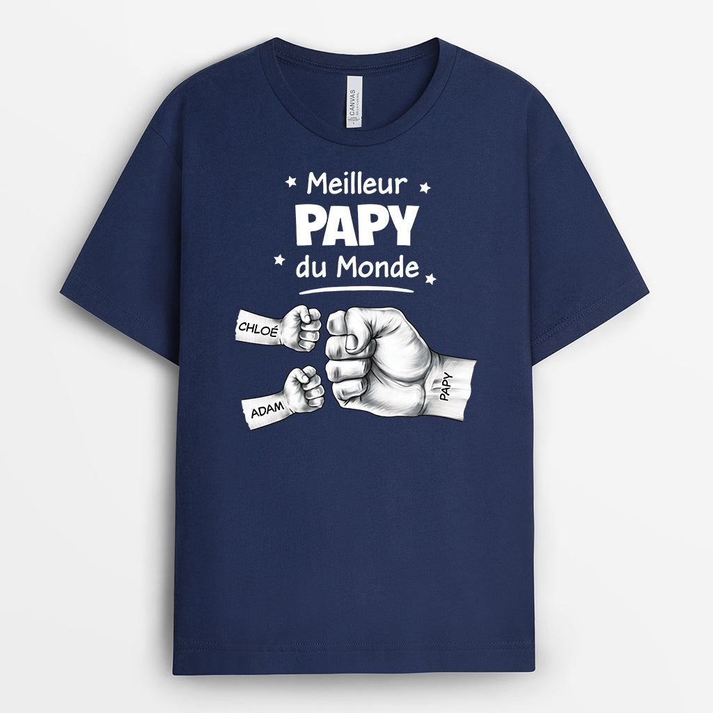 4903AFR2 t shirt personnalise meilleur papa dans le monde poings couleur fonce 4903a5t7b