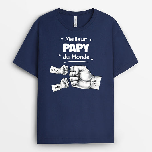 4903AFR2 t shirt personnalise meilleur papa dans le monde poings couleur fonce 4903a5t7b