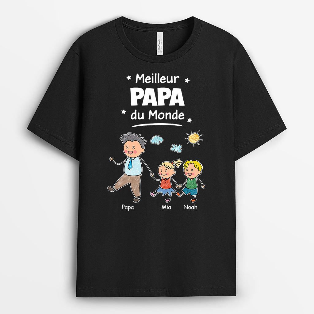 4904AFR1 t shirt personnalise meilleur papa du monde dessin crayon couleur fonce 4904a5m8b