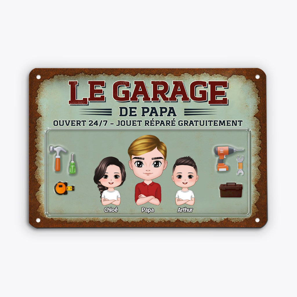 4938EFR1 plaque en metal personnalisee le garage de papa bricoleur design cartoon 4938e5y0b