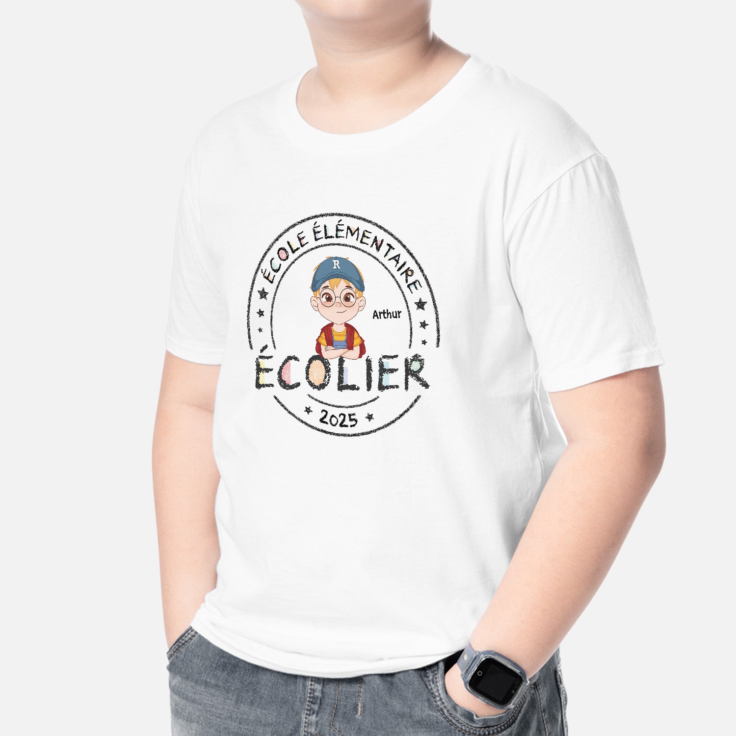 4985AFR2 t shirt personnalise enfant ecolier  ecoliere crayon de couleur 4985atq8k