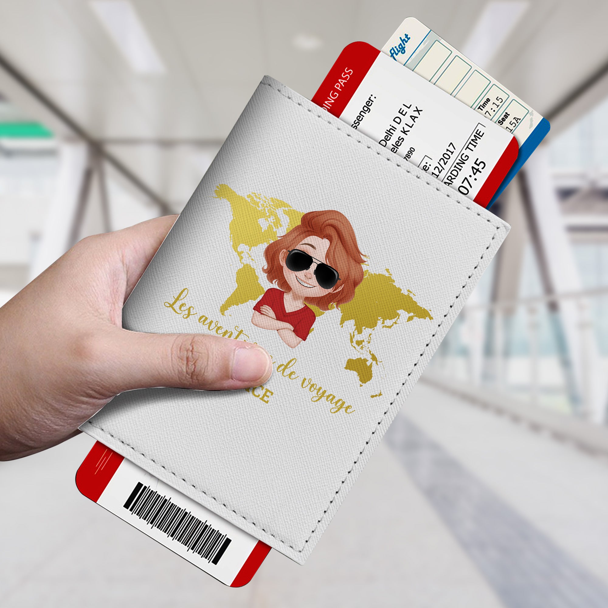 Porte passeport beige personnalisé - Let's go travel - Ourson Câlin Porte passeport beige personnalisé - Let's go travel - Ourson Câlin