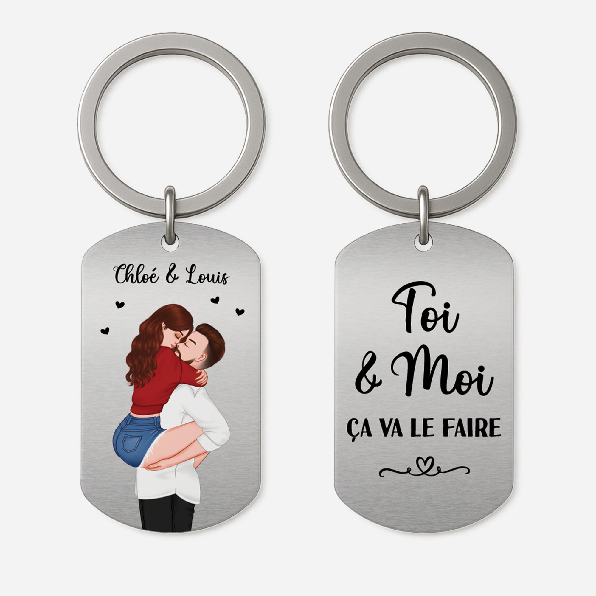 4996JFR1 porte cle aluminium personnalise couple toi et moi 4996jt4ag