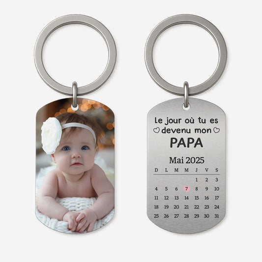 5011JFR1 porte cle aluminium personnalise photo le jour ou tu es devenu mon papa 5011jkltb