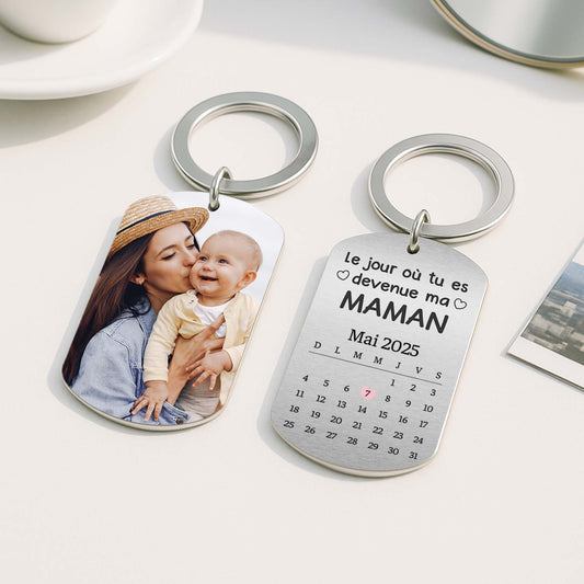 5011JFR2 porte cle aluminium personnalise photo le jour ou tu es devenu mon papa 5011jkltb