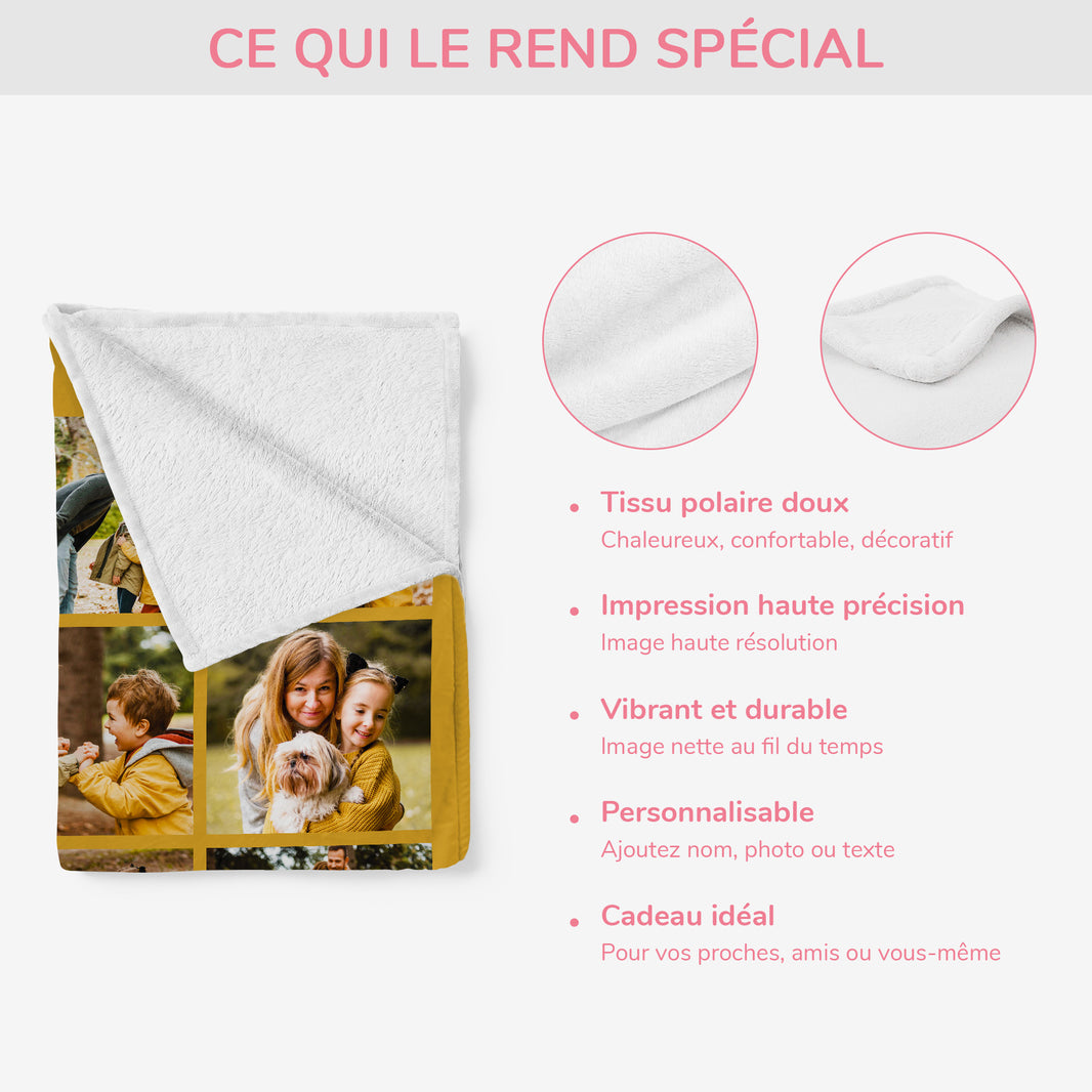 Stepdiy Plaid Personnalisé Photo 150x200cm, Couverture Personnalisée avec 2 Photos et Texte pour Adulte, Cadeau Personnalisable Papa Maman Homme Femme