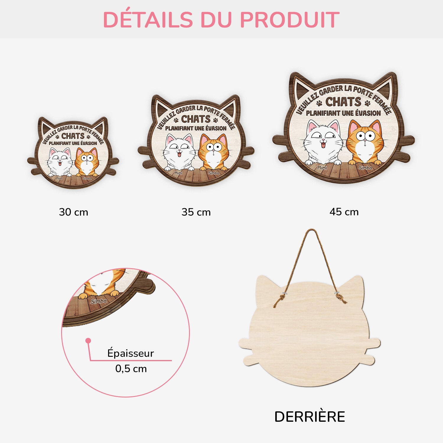 5035QFR3 plaque en bois personnalisee avec chat a suspendre fermer la porte svp 5035q8qnd