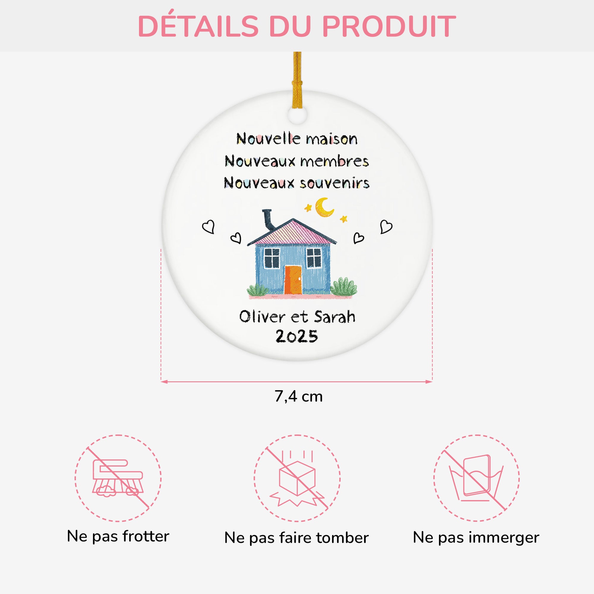5038OFR3 ornement ceramique personnalise couple nouvelle maison coloree 5038otlng