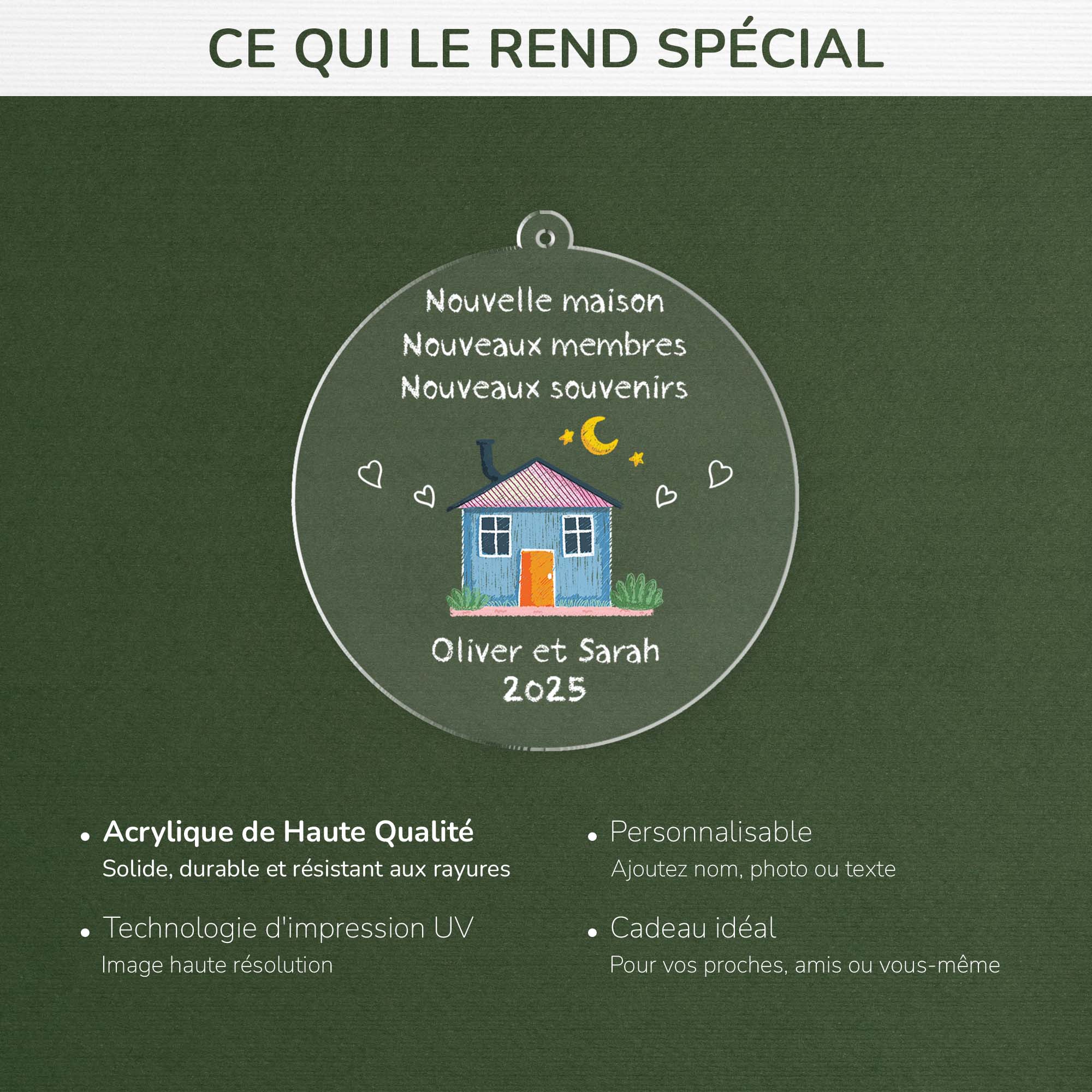 5038OFR4 ornement en acrylique personnalise couple nouvelle maison coloree 5038otlng