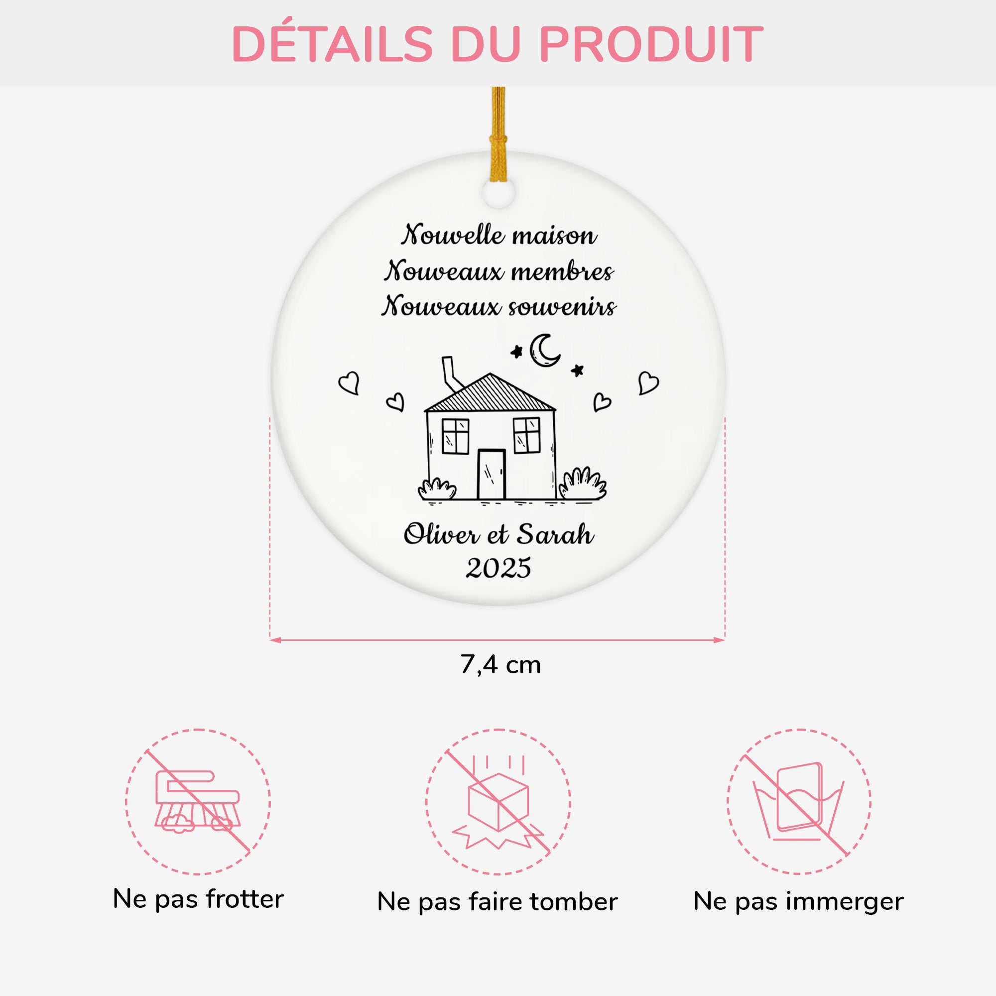 5039OFR3 ornement ceramique personnalise couple nouvelle maison dessin crayon 5039o