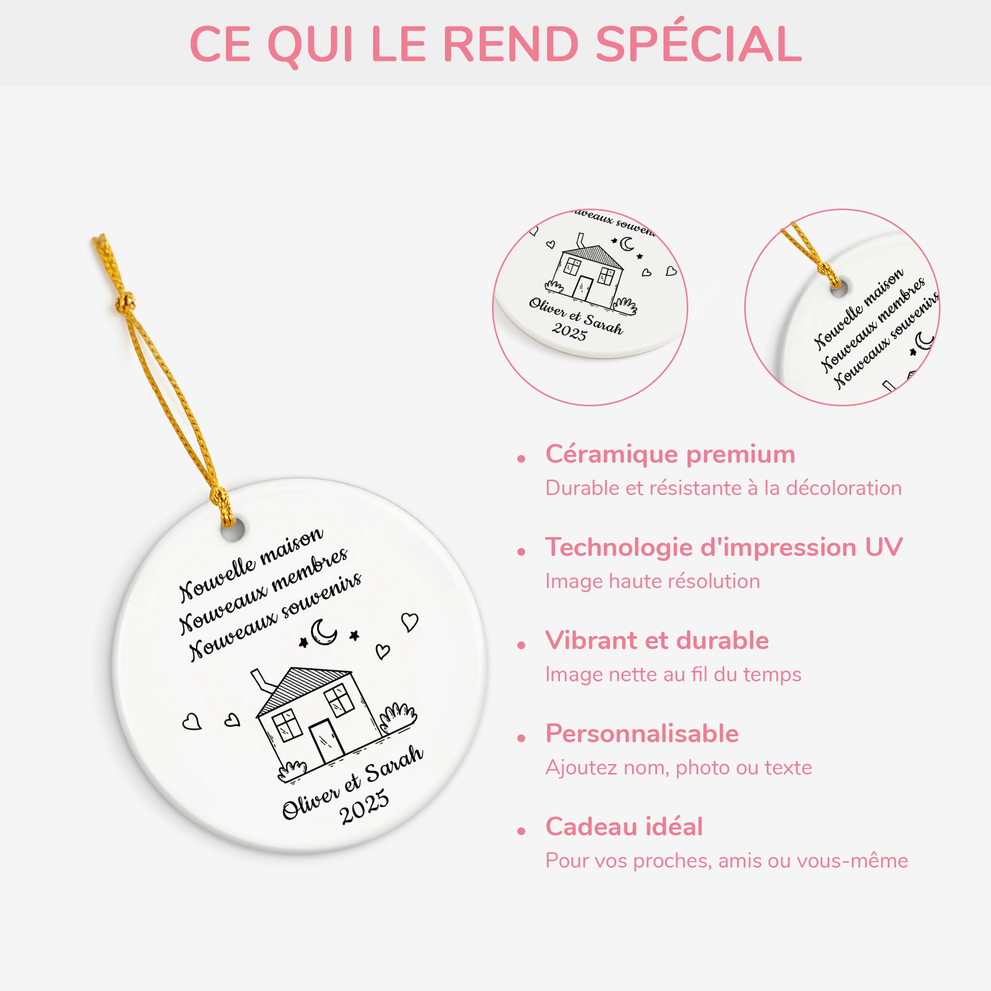 5039OFR4 ornement ceramique personnalise couple nouvelle maison dessin crayon 5039o