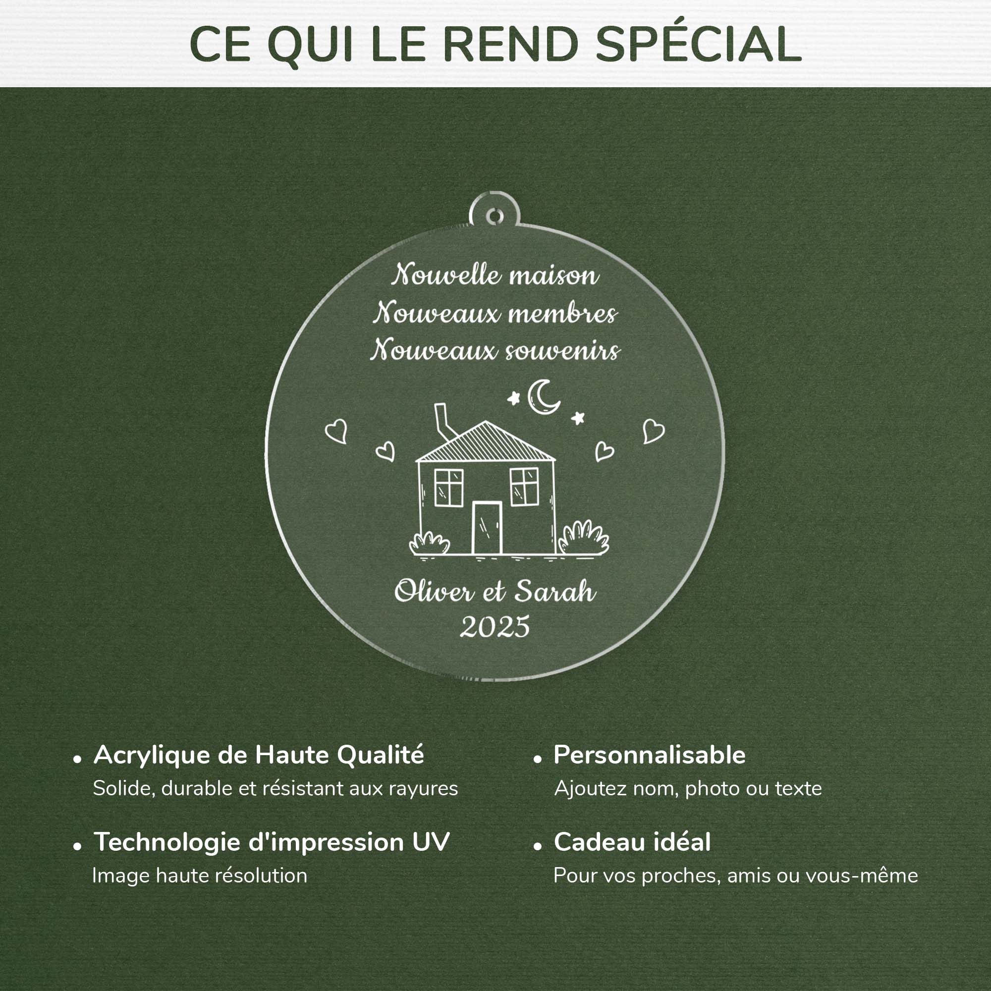 5039OFR4 ornement en acrylique personnalise couple nouvelle maison dessin crayon 5039otmng