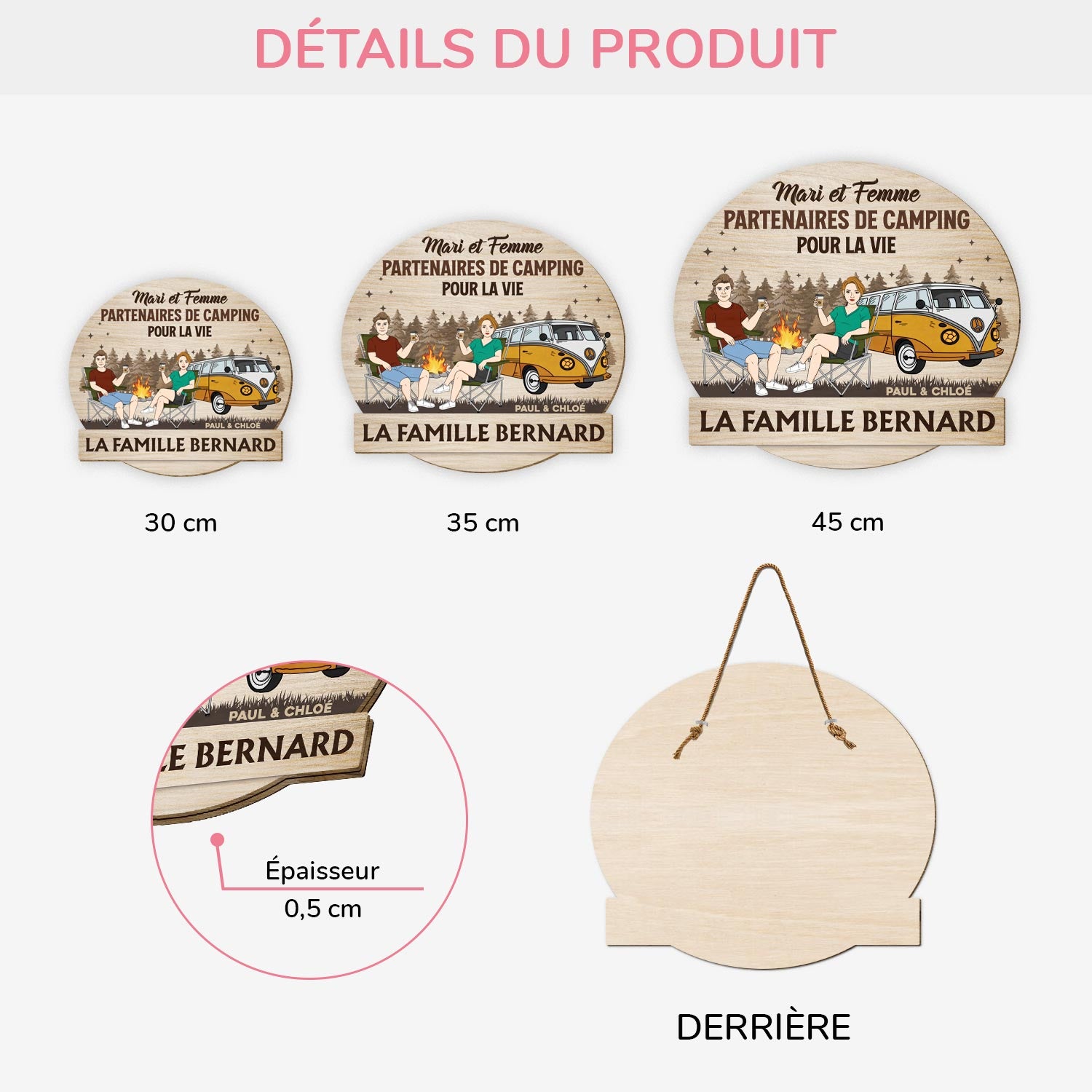 5043QFR3 plaque en bois personnalisee couple a suspendre partenaires de camping 5043q8tag