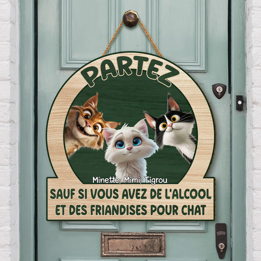5044QFR2 plaque en bois personnalisee avec chat a suspendre partez sauf si 5044q8ymd