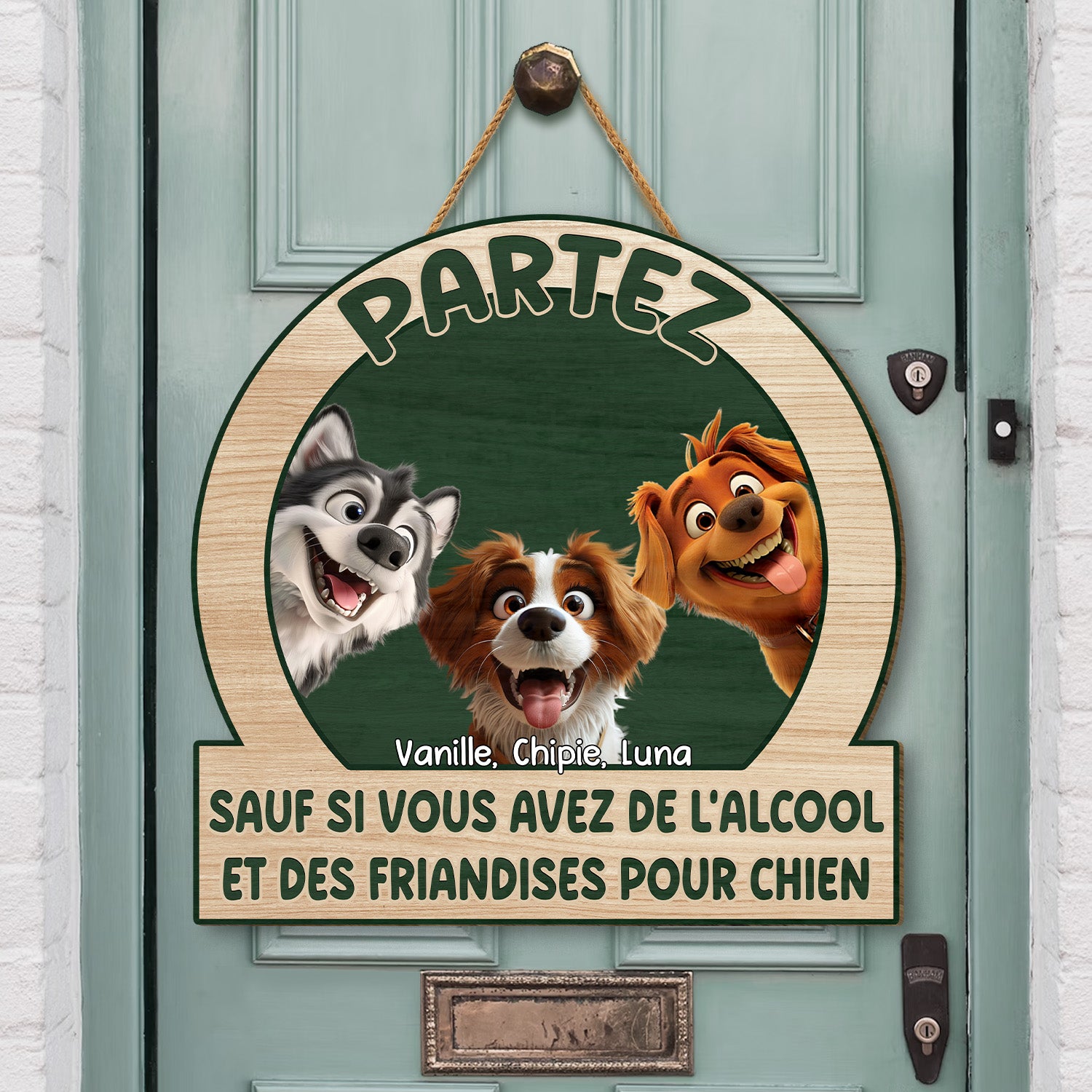 5044QFR2 plaque en bois personnalisee avec chien a suspendre partez sauf si 5044q8ymc