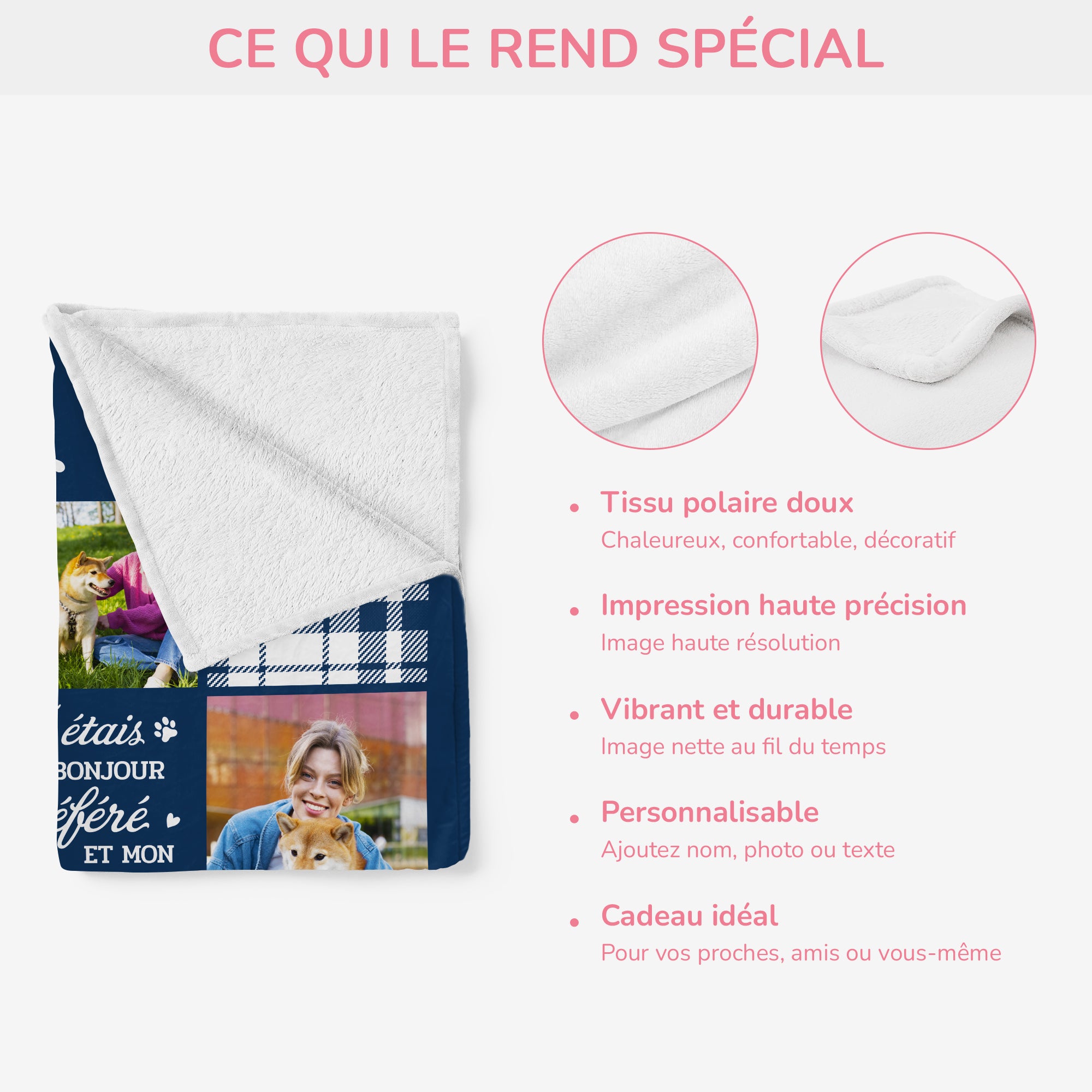 5047BFR4 plaid personnalise photo chien cadeau souvenir chien 5047b3vnc