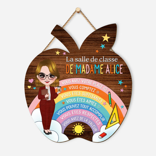 5053QFR1 plaque en bois personnalisee pour maitresse a suspendre la salle de classe 5053qt6mt