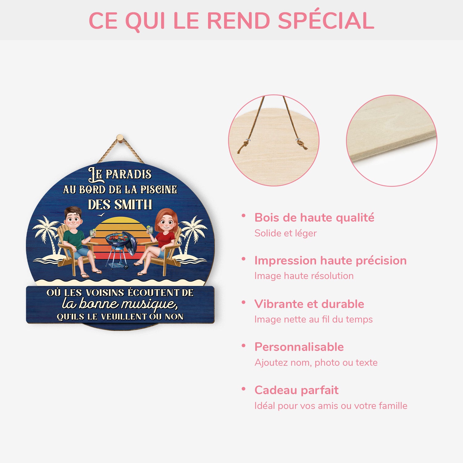 5054QFR4 plaque en bois personnalisee pour couple a suspendre le paradis 5054qtltg