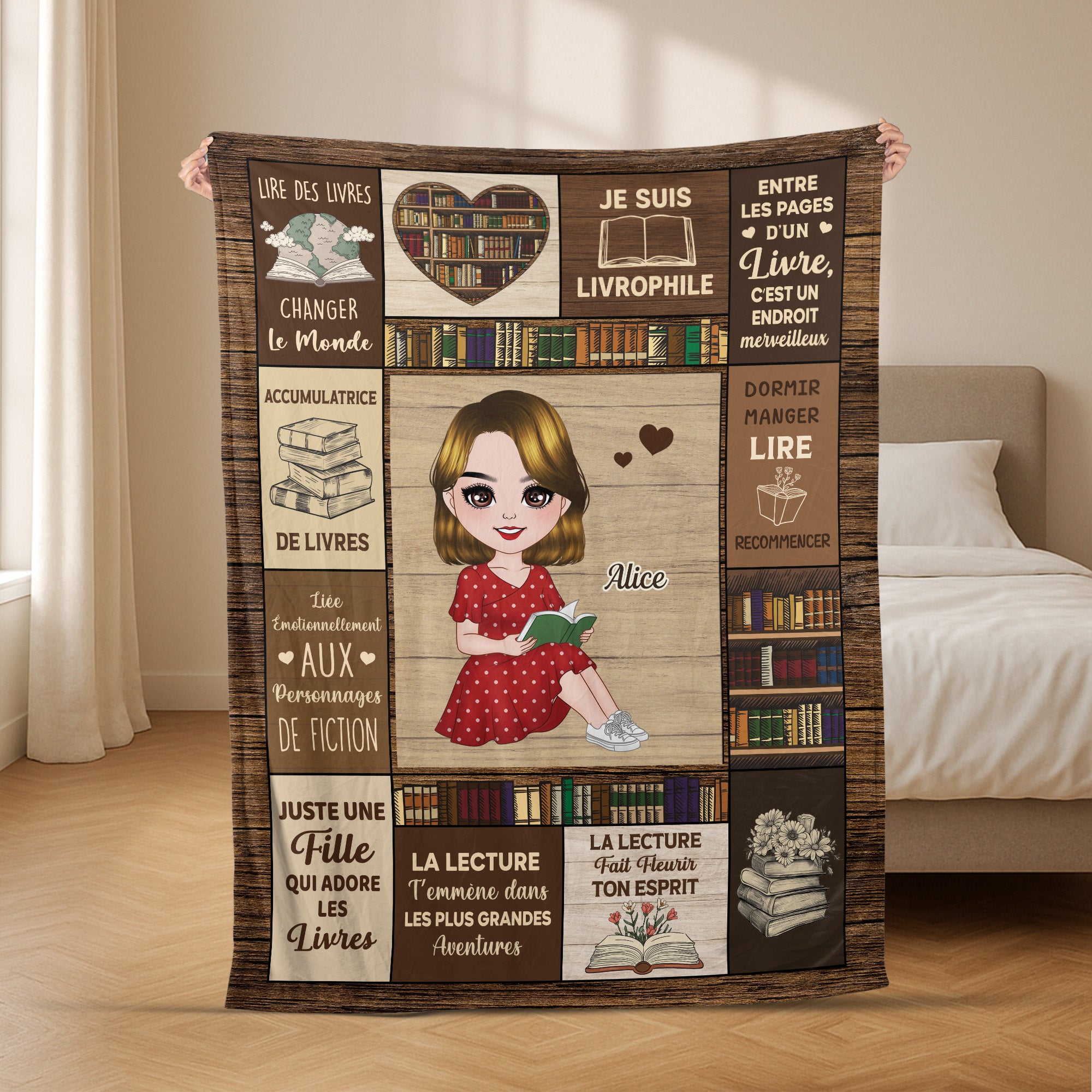 5061BFR2 plaid personnalise femme cadeau pour les amoureux des livres 5061b6kta