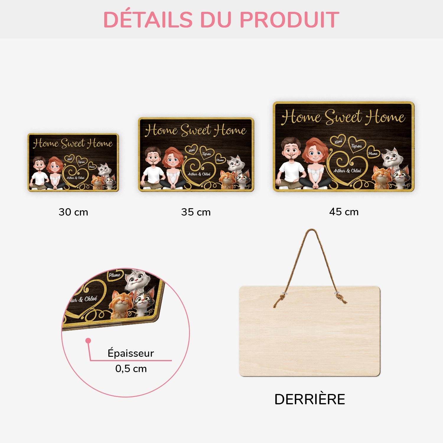 5090QFR3 plaque en bois personnalisee avec chat a suspendre home sweet home 5090qkmad