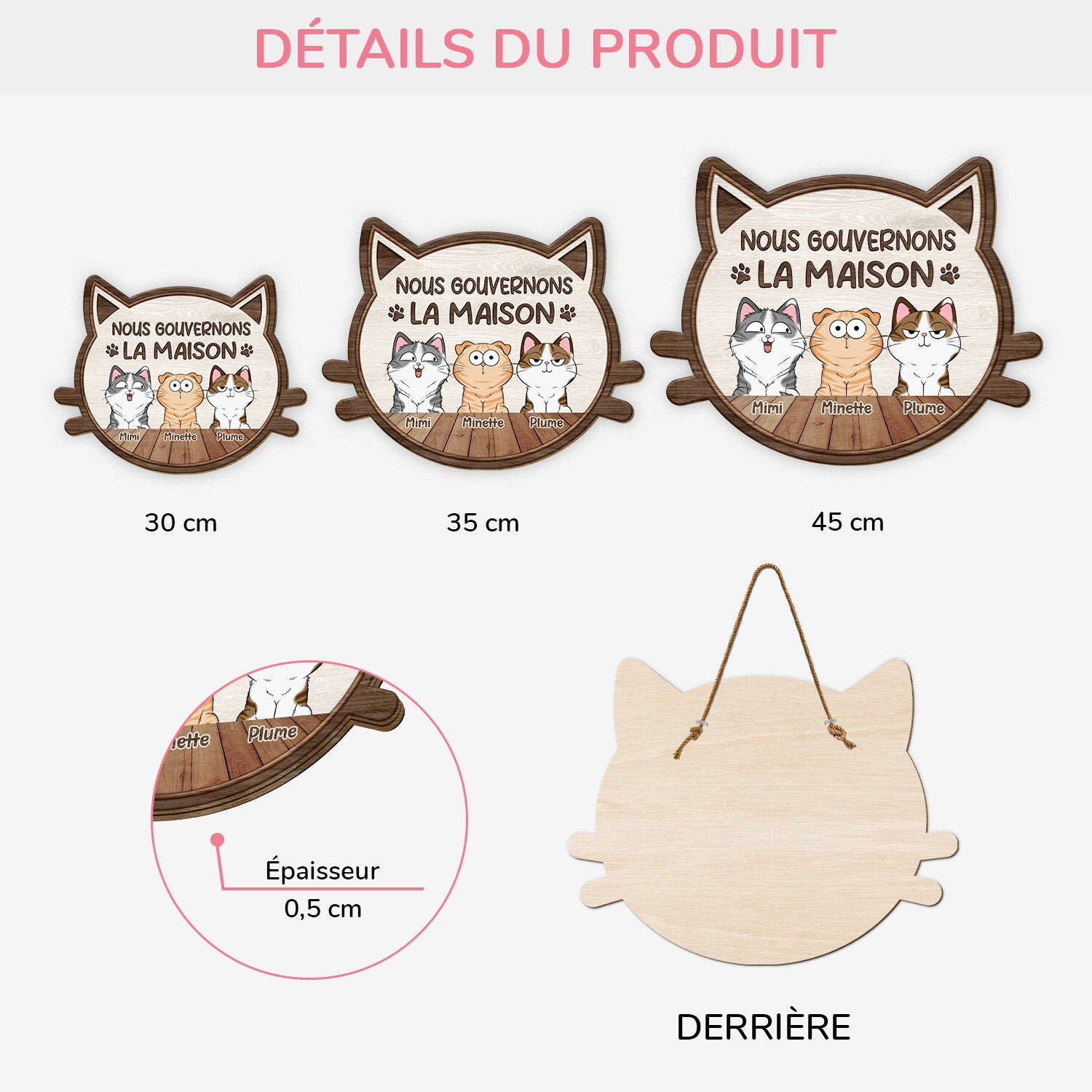 5094QFR3 plaque en bois personnalisee avec chat a suspendre nous gouvernons la maison 5094q8itd