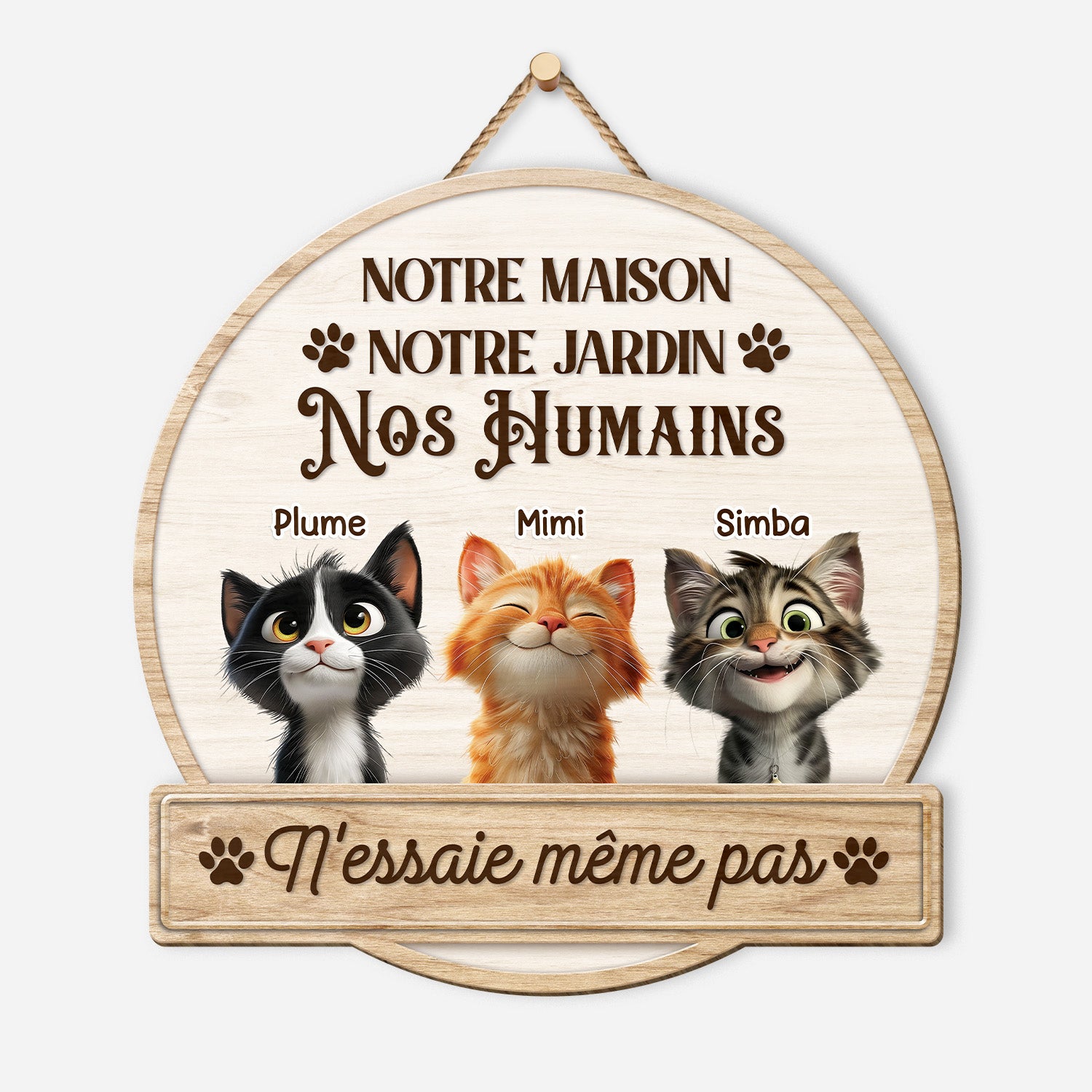 5097QFR1 plaque en bois personnalisee avec chat a suspendre nessaie meme pas 5097q8ttd