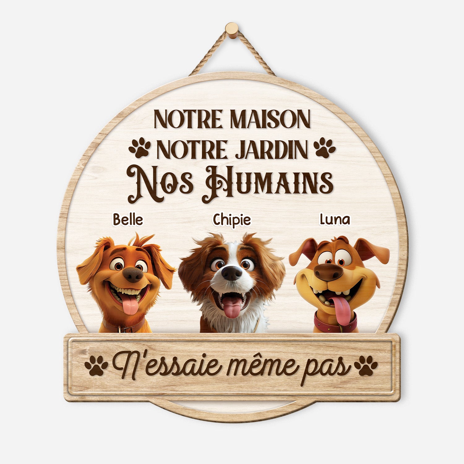 5097QFR1 plaque en bois personnalisee avec chien a suspendre nessaie meme pas 5097q8ttc