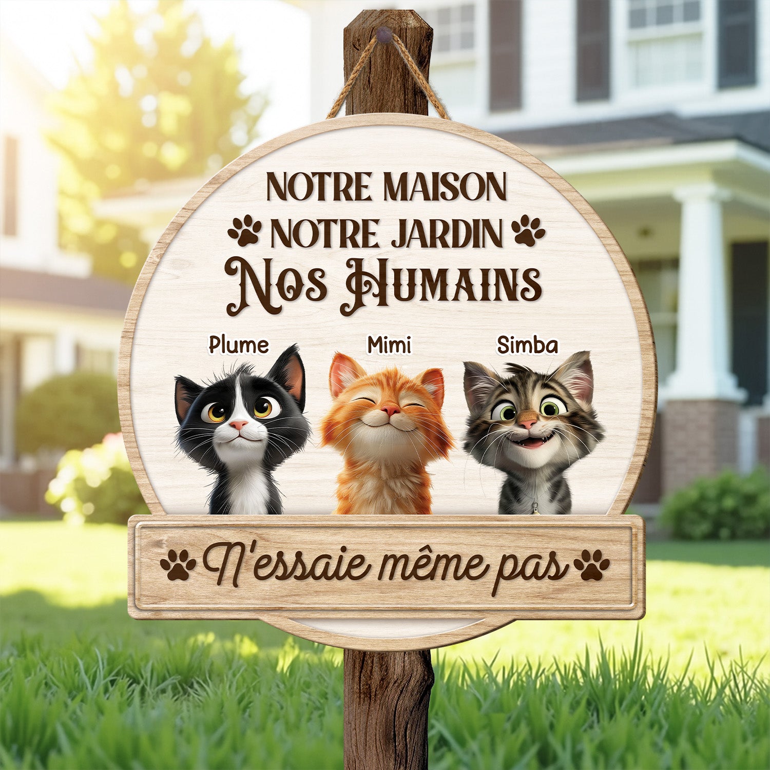 5097QFR2 plaque en bois personnalisee avec chat a suspendre nessaie meme pas 5097q8ttd