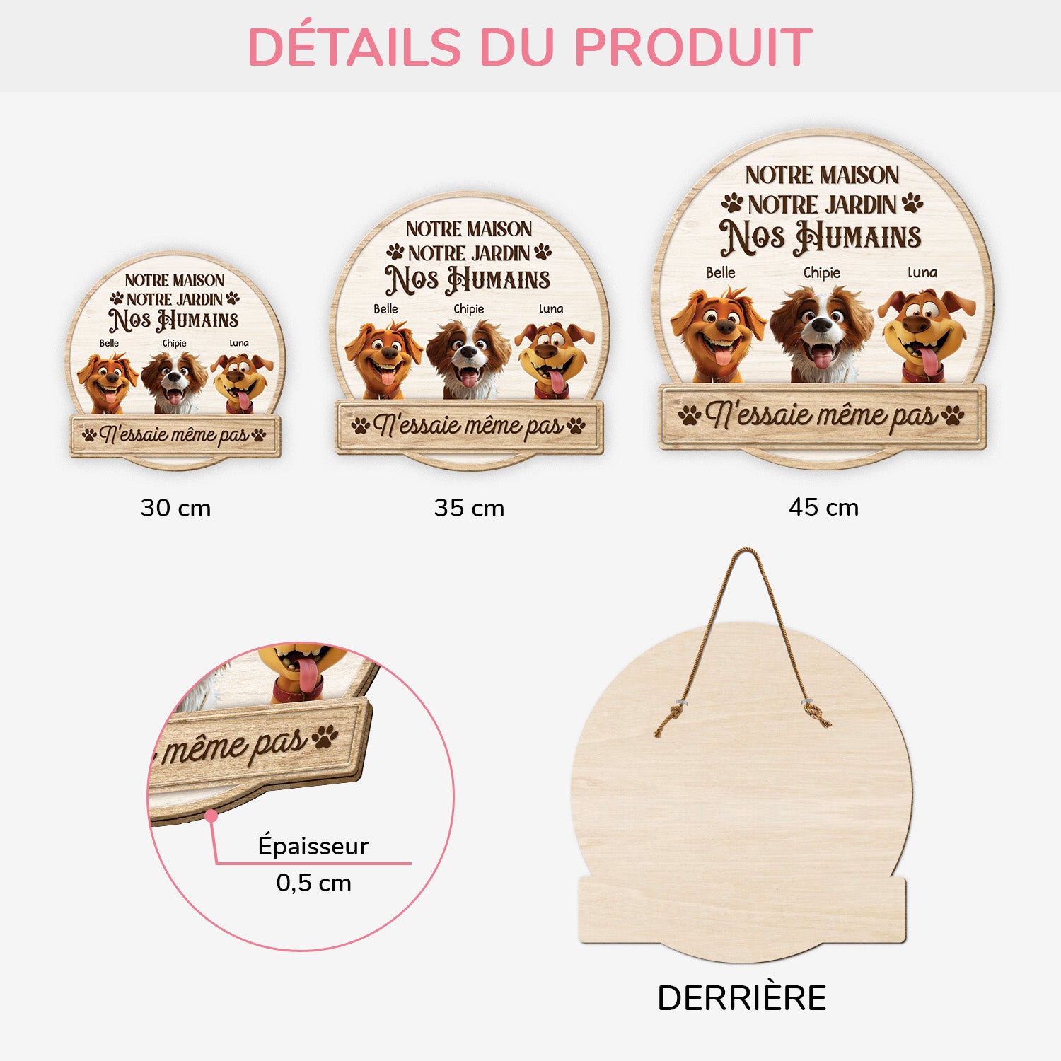 5097QFR3 plaque en bois personnalisee avec chien a suspendre nessaie meme pas 5097q8ttc