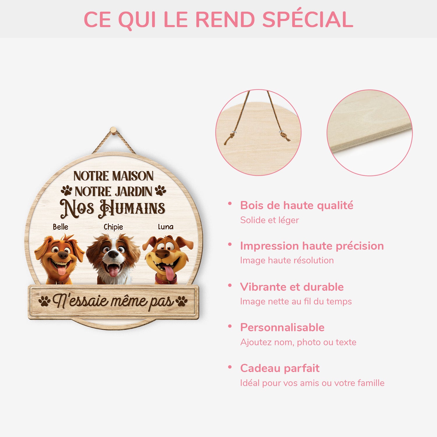 5097QFR4 plaque en bois personnalisee avec chien a suspendre nessaie meme pas 5097q8ttc