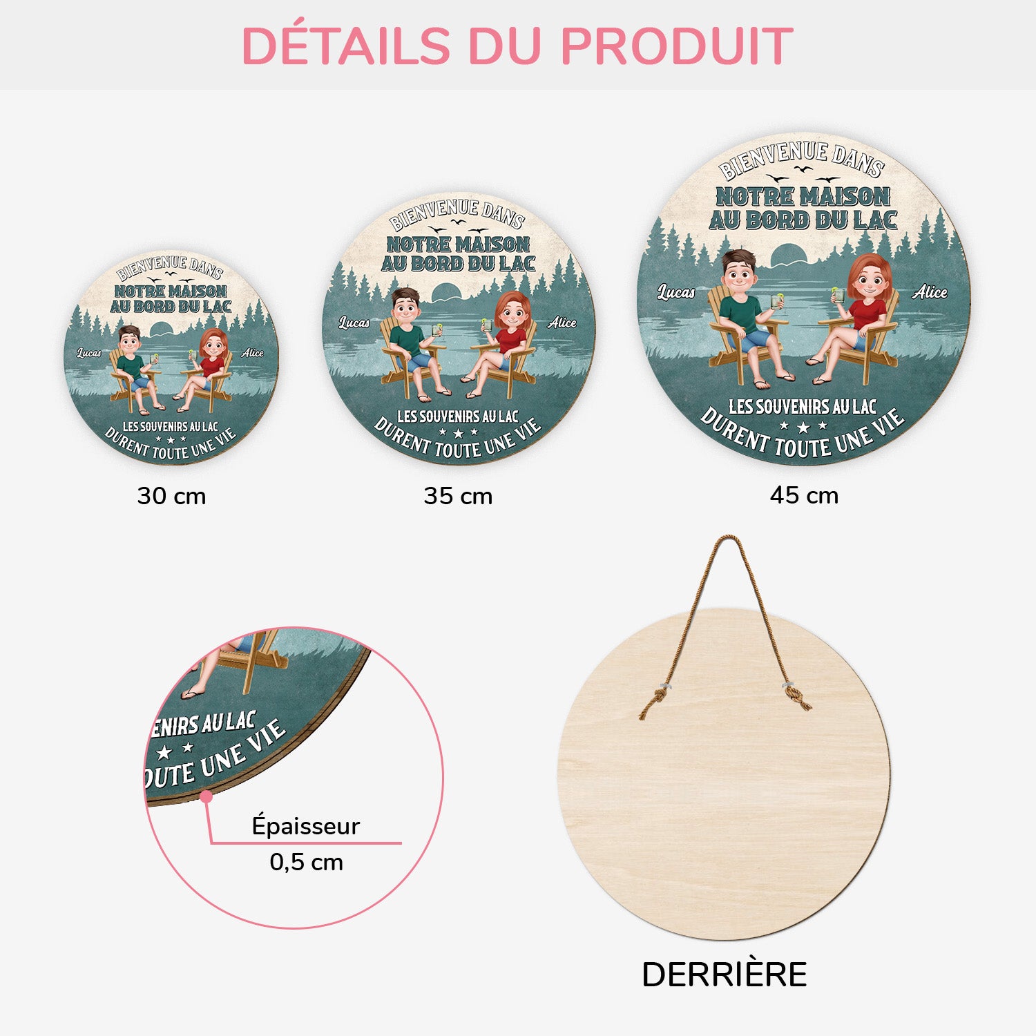 5105QFR3 plaque en bois personnalisee a suspendre bienvenue dans notre maison au bord du lac 5105qtgmi