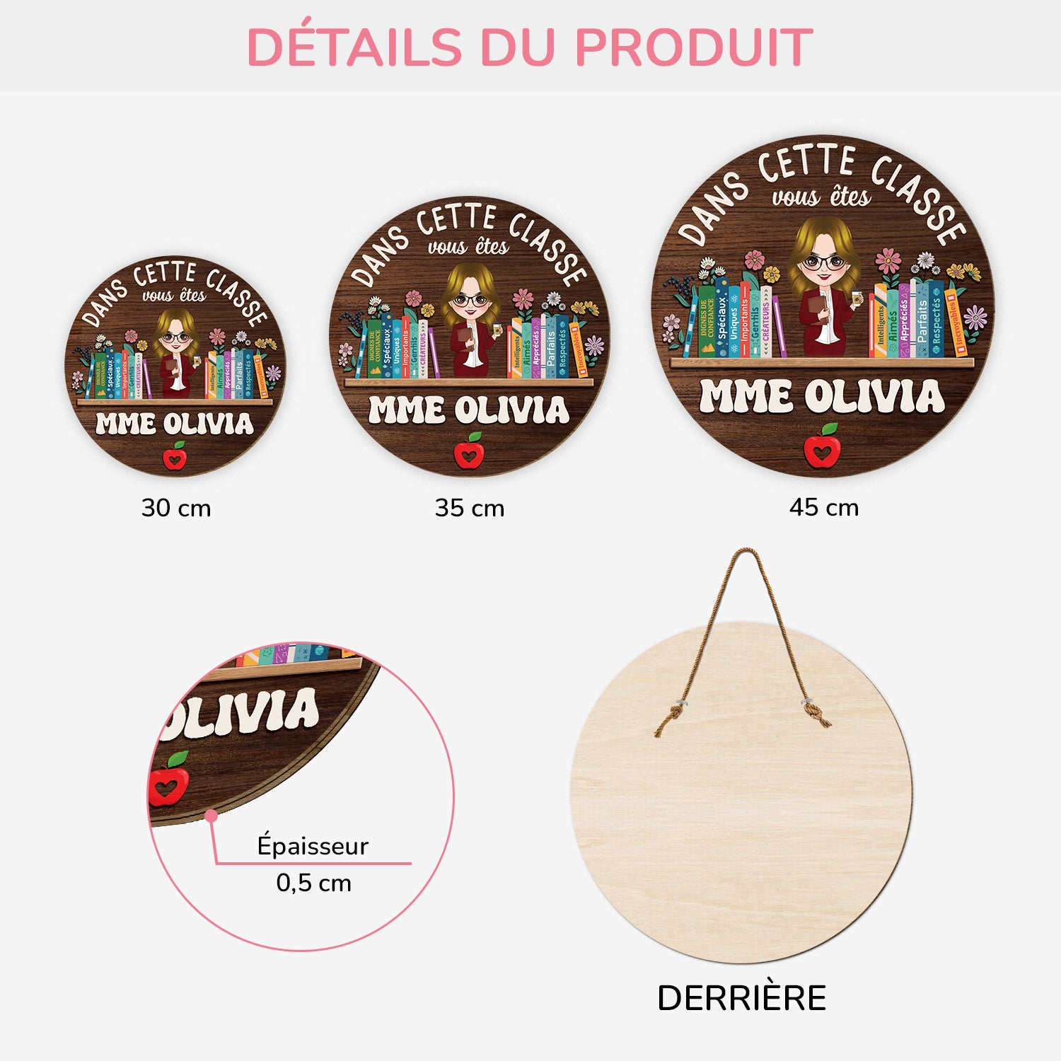 5107QFR3 plaque en bois personnalisee a suspendre dans cette classe 5107qt6nt