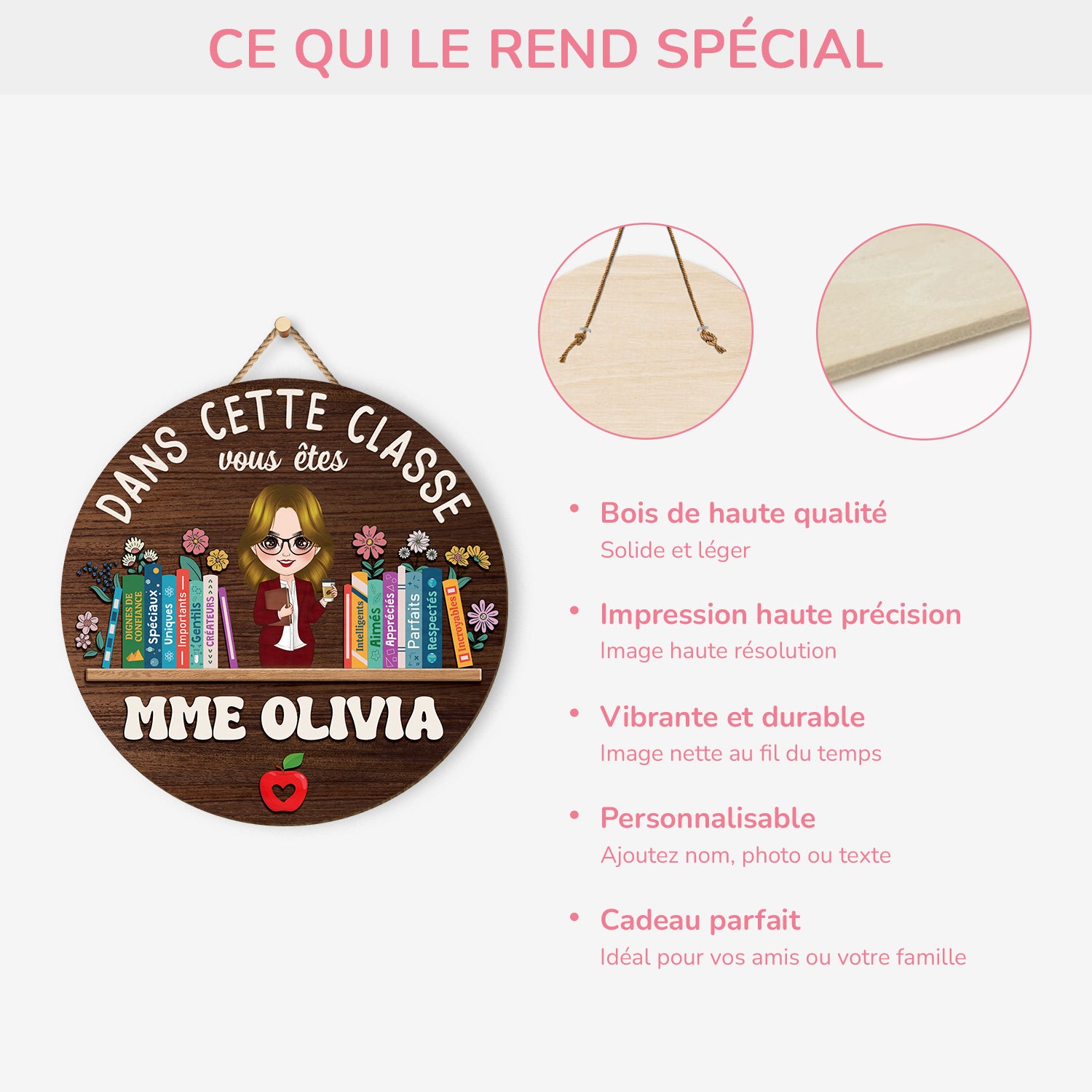 5107QFR4 plaque en bois personnalisee a suspendre dans cette classe 5107qt6nt