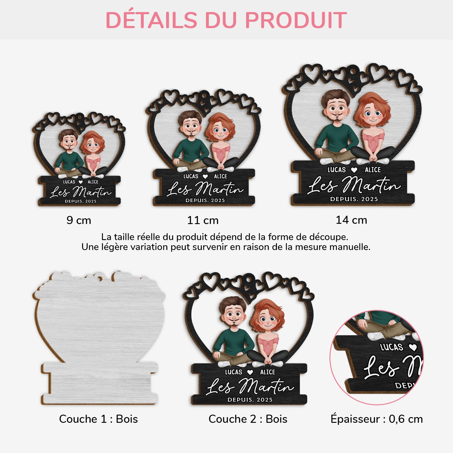 5110OFR3 ornement en bois a deux couche personnalise cadeau de noel pour couple 5110o6v5g