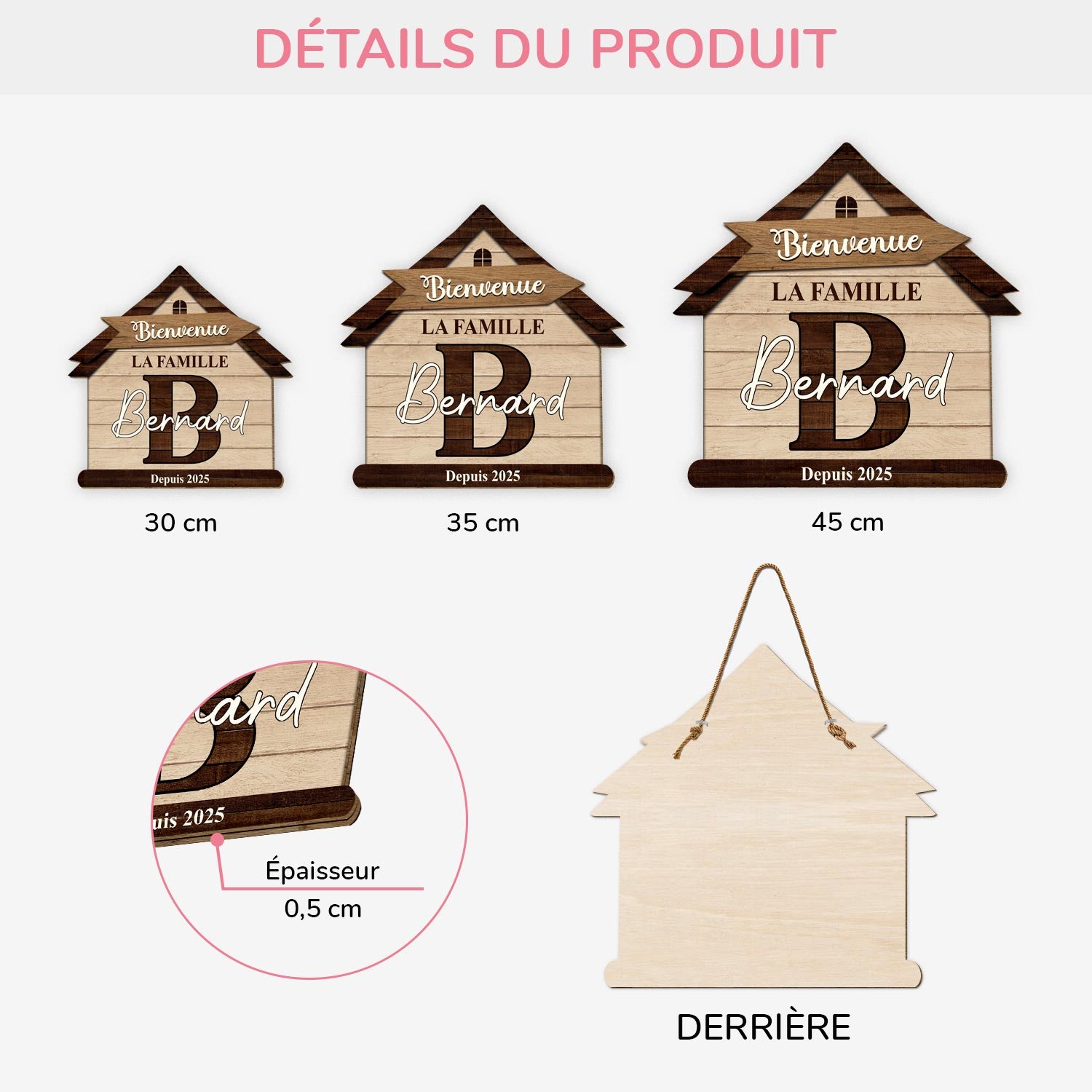 5112QFR3 plaque en bois personnalisee a suspendre bienvenue dans notre famille 5112q6lai