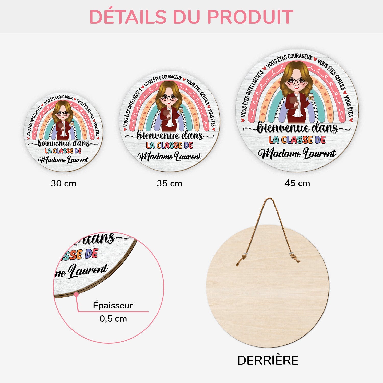 5114QFR3 plaque en bois personnalisee a suspendre bienvenue dans la classe 5114q66mi