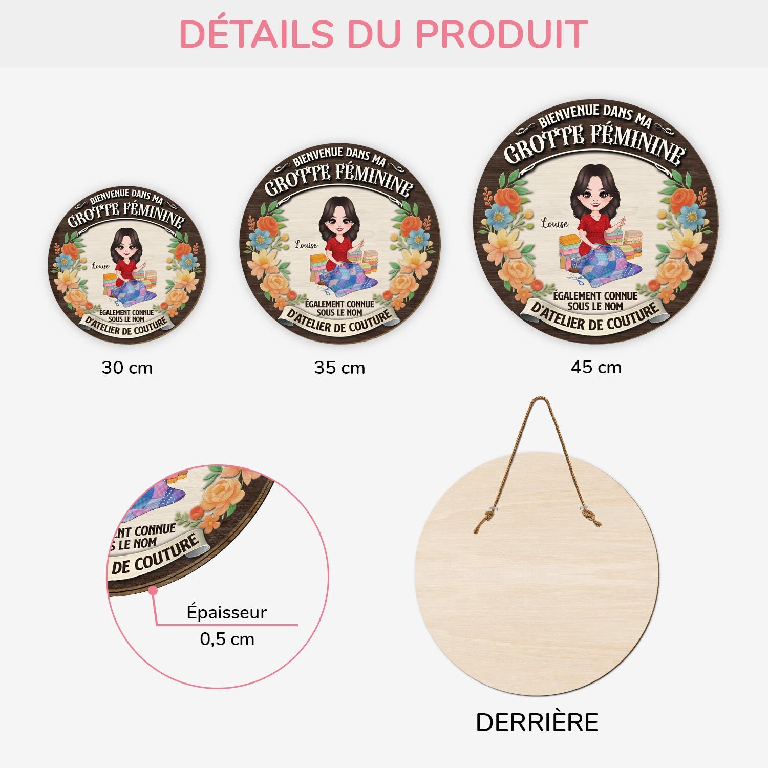 5120QFR3 plaque en bois personnalisee a suspendre mon atelier de couture 5120q