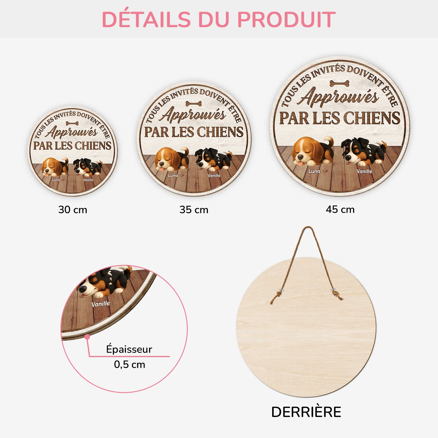5125QFR3 plaque en bois personnalisee a suspendre approuves par les chiens 5125q3gnc