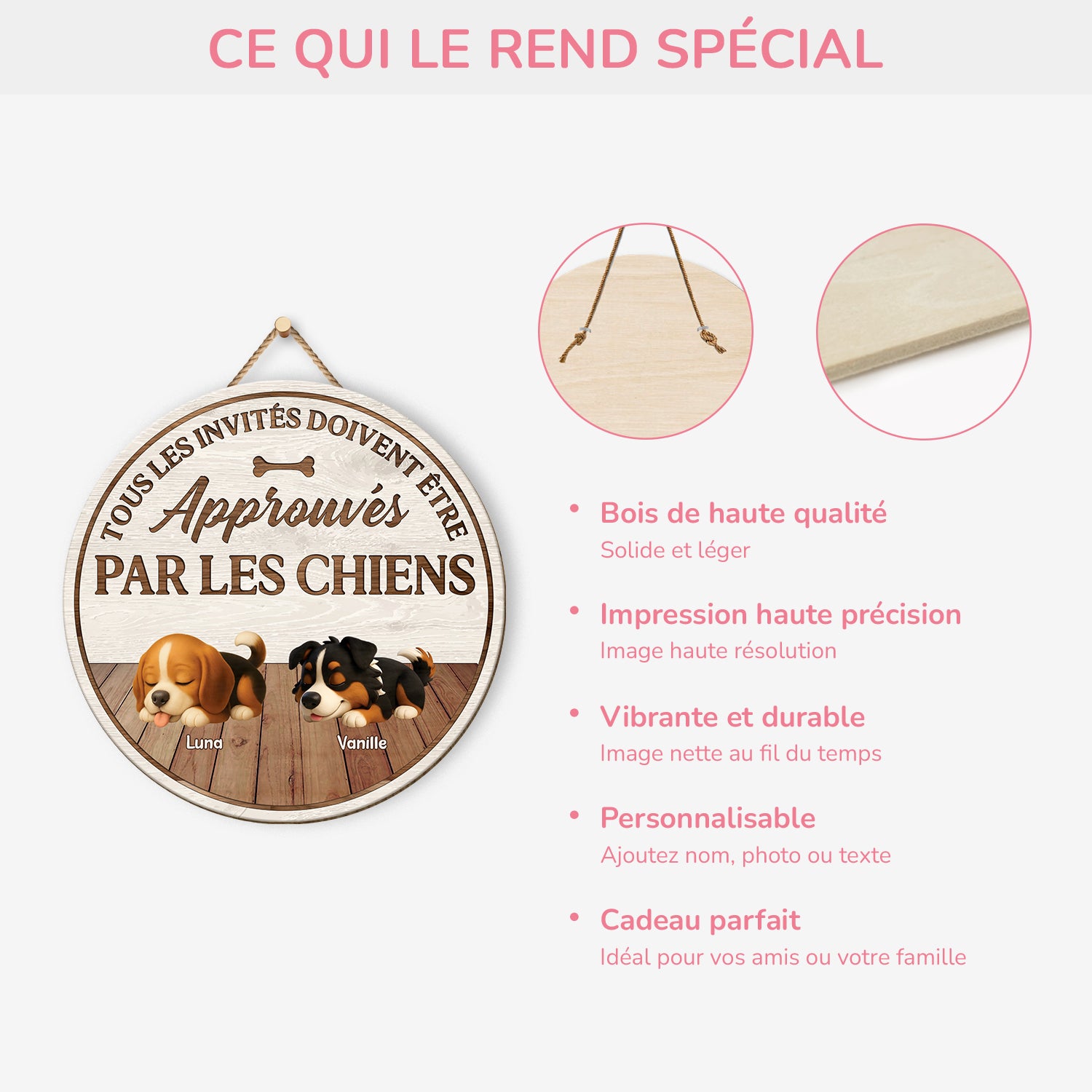 5125QFR4 plaque en bois personnalisee a suspendre approuves par les chiens 5125q3gnc