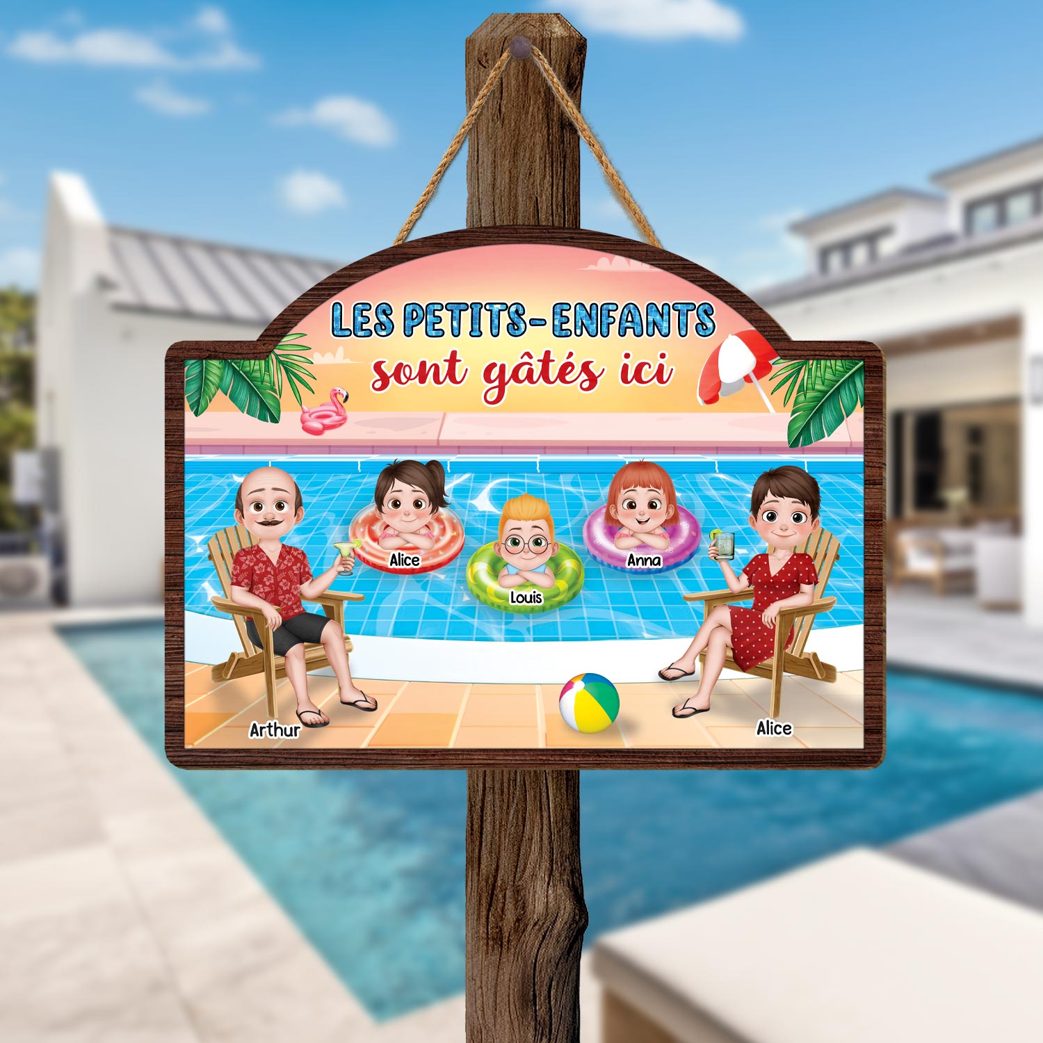 5127QFR2 plaque en bois personnalisee a suspendre les petits enfants sont gates ici 5127q3mai