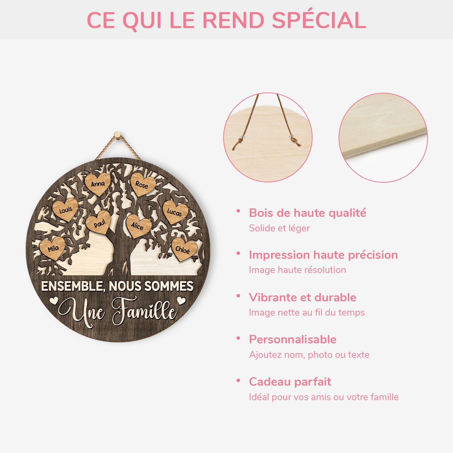 5128QFR4 plaque en bois personnalisee a suspendre ensemble nous formons une famille version arbre 5128q3tti